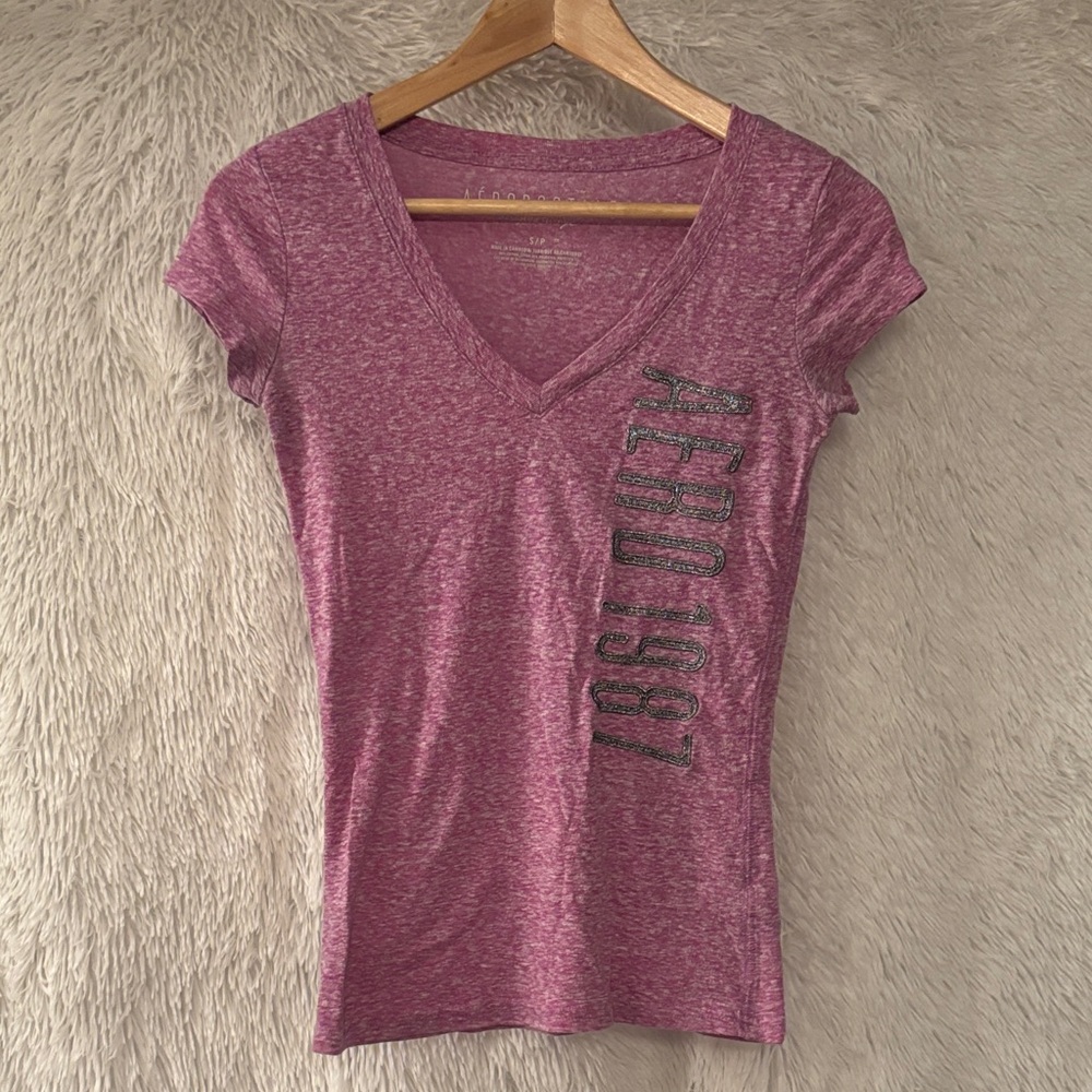 Aeropostale Heathered V-Neck Tee Size Small